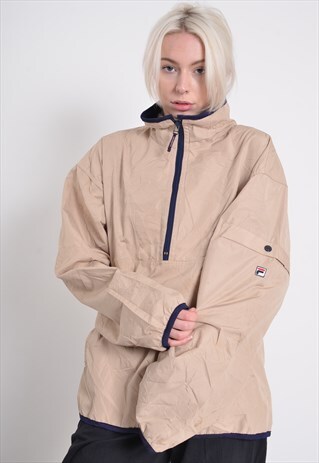 VINTAGE FILA 1/4 ZIP SHELL JACKET BEIGE