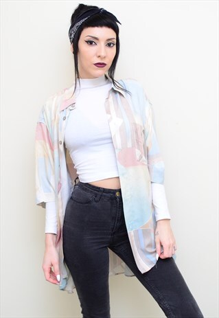 VINTAGE 90'S RETRO PASTEL ABSTRACT PATTERNED OVERSIZED SHIRT