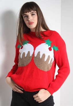 Vintage Christmas Pudding Festive Jumper Red