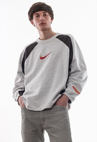 VINTAGE NIKE CREW NECK 90S GREY BIG LOGO