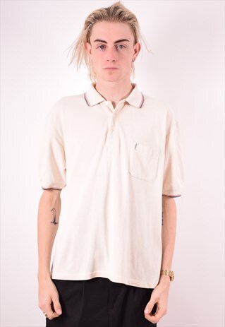 YVES SAINT LAURENT MENS VINTAGE POLO SHIRT LARGE BEIGE 90S