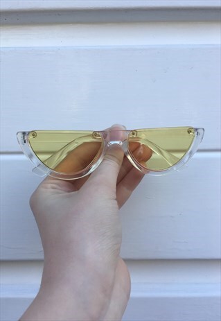 WOMENS VINTAGE STYLE 90S CLEAR YELLOW HALF CUT SUNGLASSES