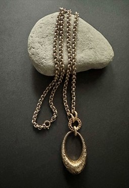 70's Vintage Ladies Necklace Gold Metal Link Chain Pendant