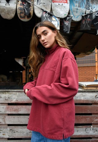 VINTAGE CARHARTT MID RED HALF ZIP JUMPER / SWEATSHIRT