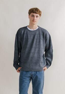 Vintage 90s Minimal Grey Roundneck Wool&Acrylic Sweater XL