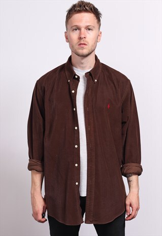VINTAGE RALPH LAUREN CORDUROY CORD SHIRT BROWN