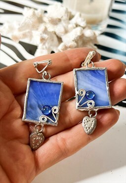 1990s Blue & Silver Clip On Earrings