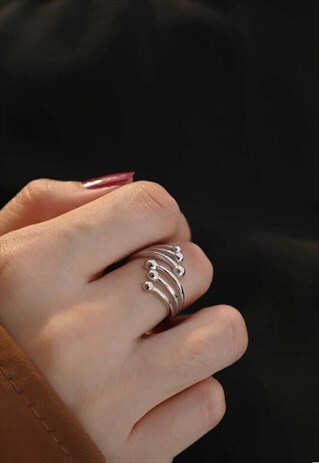 SIX BEADS STERLING SILVER GEOMETRY RING