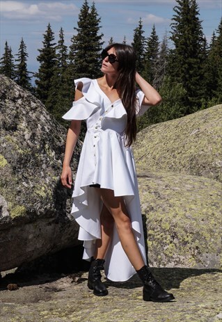 OFF SHOULDER DRESS/WHITE KAFTAN/ASYMMETRICAL TOP/MAXI/F1698