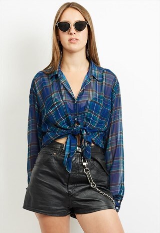 VINTAGE BLUE AMERICAN APPAREL LONG SLEEVE CHECKERED SHIRT