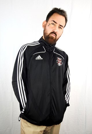 VINTAGE ADIDAS BLACK FOOTBALL ZIPPED TRACK JACKET