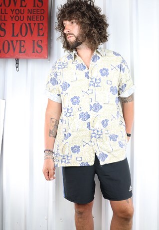 VINTAGE CRAZY PATTERN OVERSIZED SHORT SLEEVED SHIRT