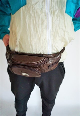 VINTAGE FAUX LEATHER WAIST BELT BAG PURSE HAND BAG BROWN