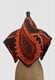 70'S VINTAGE RETRO BROWN PAISLEY PRINT ORANGE SCARF