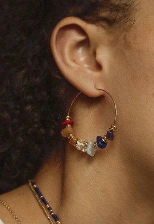 SEVEN CHAKRAS GEMSTONES HOOPS EARRINGS