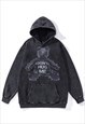 Gothic print hoodie spiky bear pullover punk jumper in grey