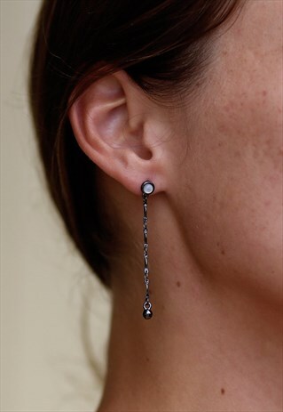ZUBIRI WHITE PEARL DROP EARRINGS GUNMETAL