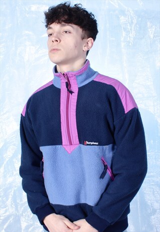 VINTAGE BERGHAUS NAVY, PURPLE AND PINK RETRO FLEECE