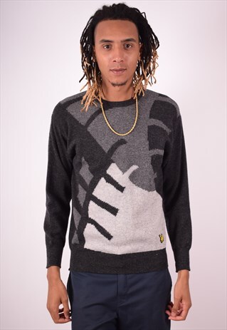 LYLE & SCOTT MENS VINTAGE JUMPER SWEATER MEDIUM GREY 90S