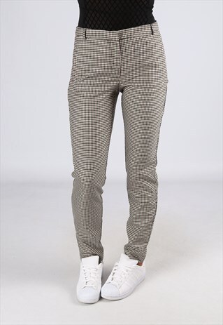MID - HIGH WAISTED TROUSERS CHECKED TAPERED UK 10 (25-P)