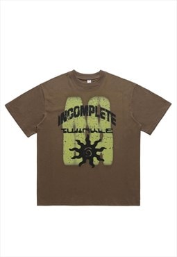 Surfer t-shirt tattoo print tee grunge sea top in brown 