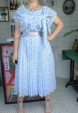 Vintage 60s White Polkadot Spotty Spots Pattern Midi Dress