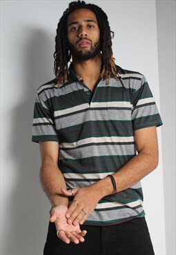 Vintage Striped Polo Shirt Green