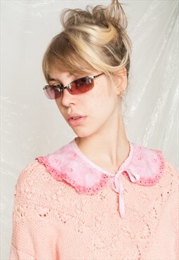 Vintage Collar 80s Reworked Tie Dye Lace Necklace in Pink