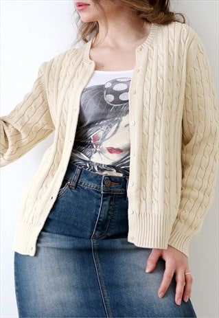 BEIGE VINTAGE 90S CARDIGAN BASIC KNIT BUTTON DOWN 