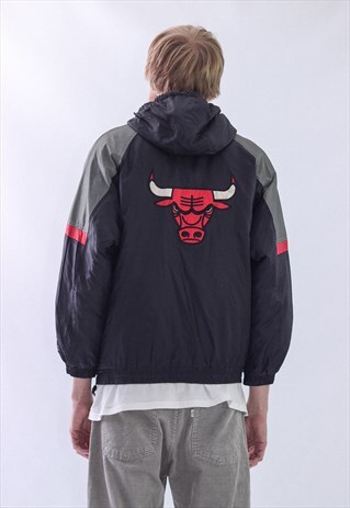 VINTAGE MENS CHICAGO BULLS BIG LOGO HALF ZIP WINTER JACKET