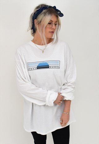 G&G UNISEX WHITE L/S CUFFED BLUESUNSET TEE