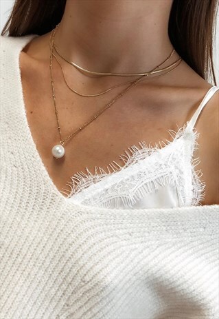 LAYERED NECKLACE DOUBLE CHAIN NECKLACE STAINLESS STEEL GOLD