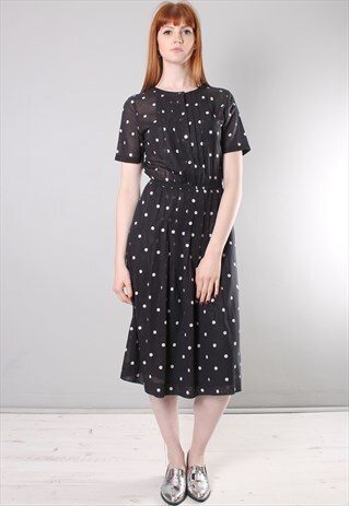 VINTAGE 60S SHEER POLKA DOT PLEATED TEA DRESS
