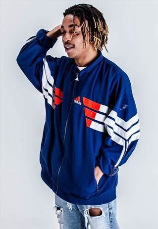 VINTAGE 90S ADIDAS TRACK TOP IN BLUE, RED AND WHITE