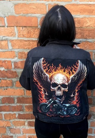 MOTORCYCLE/BIKER PATCH REWORKED DENIM JACKET