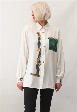 VINTAGE 90' AMAZING ELEGANT UNISEX WHITE SHIRT WITH ORNAMENT