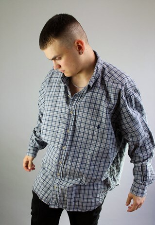 VINTAGE RALPH LAUREN CHECK SHIRT IN BLUE & GREY