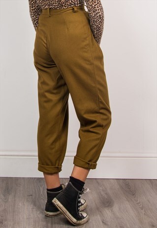 90'S VINTAGE MUSTARD WOOL HIGH WAIST TAPERED TROUSERS