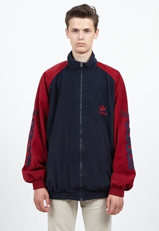 VINTAGE NAVY BURGUNDY ADIDAS ZIP TRACK FLEECE JACKET