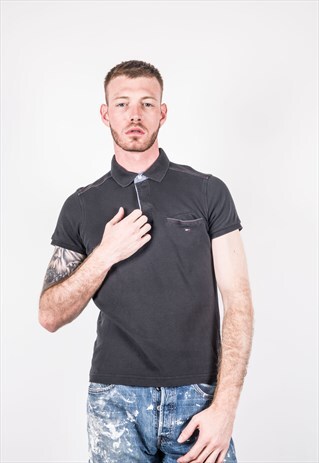 VINTAGE 1990S BLACK TOMMY HILFIGER POLO SHIRT