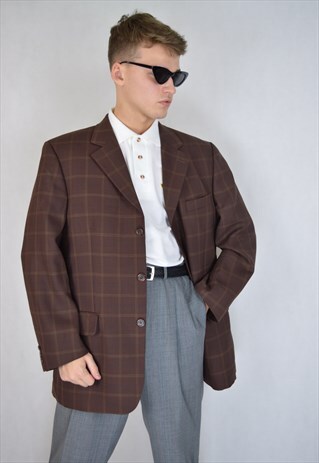 VINTAGE BROWN CHECKERED WOOL RAVE BLAZER