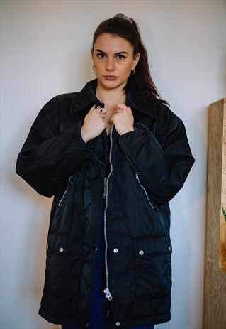 UNISEX VINTAGE BLACK Y2K LIGHT PUFFER PARKA JACKET