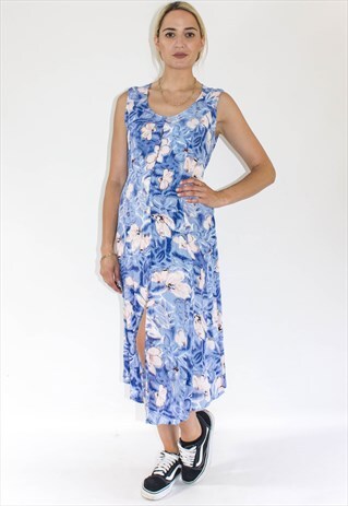 VINTAGE 90'S FLORAL SLEEVELESS BUTTON UP SUMMER DRESS