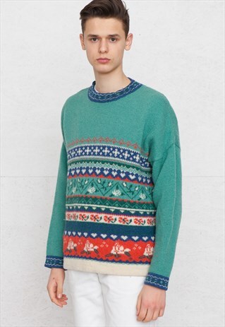 VINTAGE GREEN ROUND NECK KNIT JUMPER