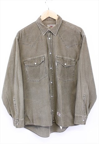 Vintage Levi's Corduroy Shirt Khaki Button Up With Logo Tab