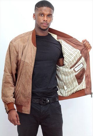 1990'S VINTAGE BISCUIT BROWN SUEDE BOMBER JACKET