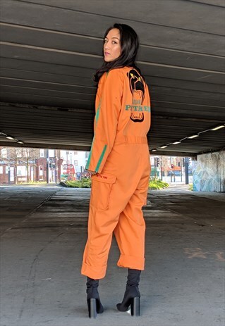 70S RARE ORANGE COVERALL MECHANICS FESTIVAL JUMPSUIT