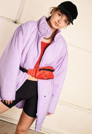 80'S RETRO ATHLEISURE LILAC PASTEL PUFFER PARKA JACKET