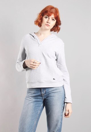 VINTAGE 90S BURBERRY GREY HOODED SWEATSHIRT