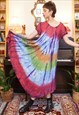 Vintage 90s Colourful Tie Dye Hippy Maxi Beach Dress